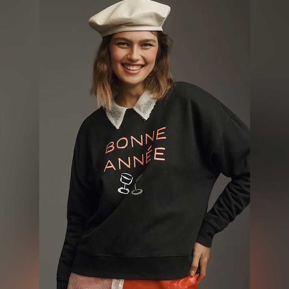 Anthropologie 'Bonne Année' New Year Sweatshirt NWOT